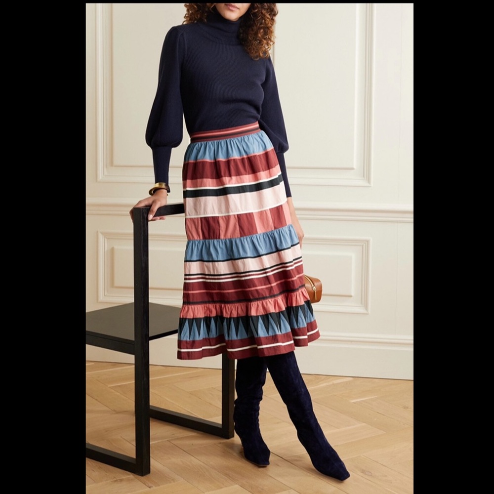NWT Ulla Johnson Simi tiered striped midi skirt